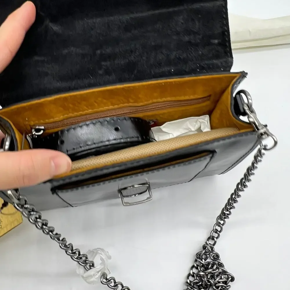 Patricia Nash Leather Bishop Belt Bag with Chain Strap Black